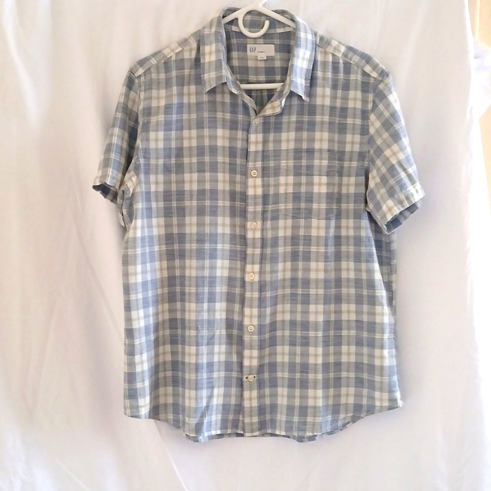 Gap Plaid  Short-sleeved Poplin Shirt Large Retro